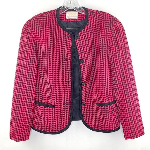 Pendleton 100% Virgin Wool Checked Pink Black Vintage Preppy Blazer Sz 8 - Picture 1 of 4